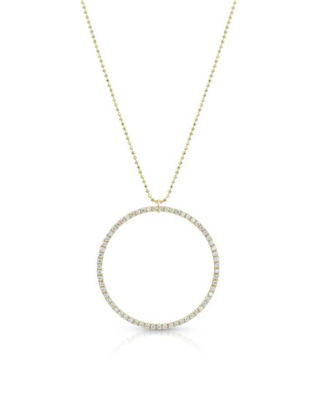 18k Yellow Gold Diamond Halo Pendant Necklace (Large)